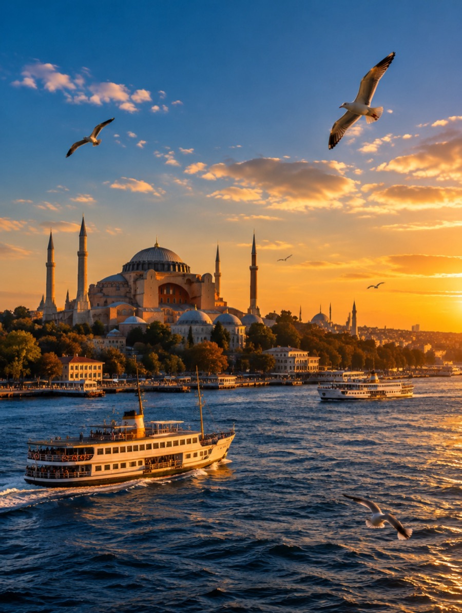 Istanbul skyline at golden hour