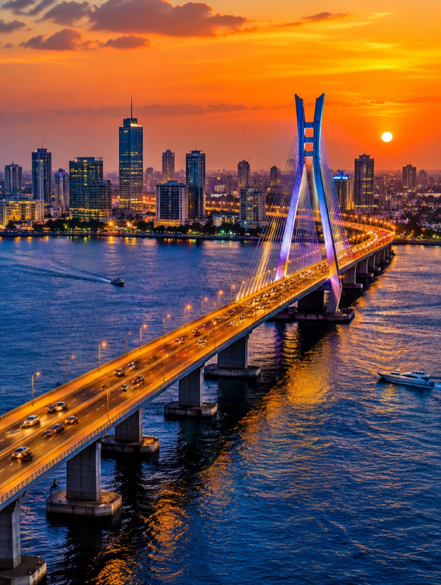 Lagos bridge at dusk